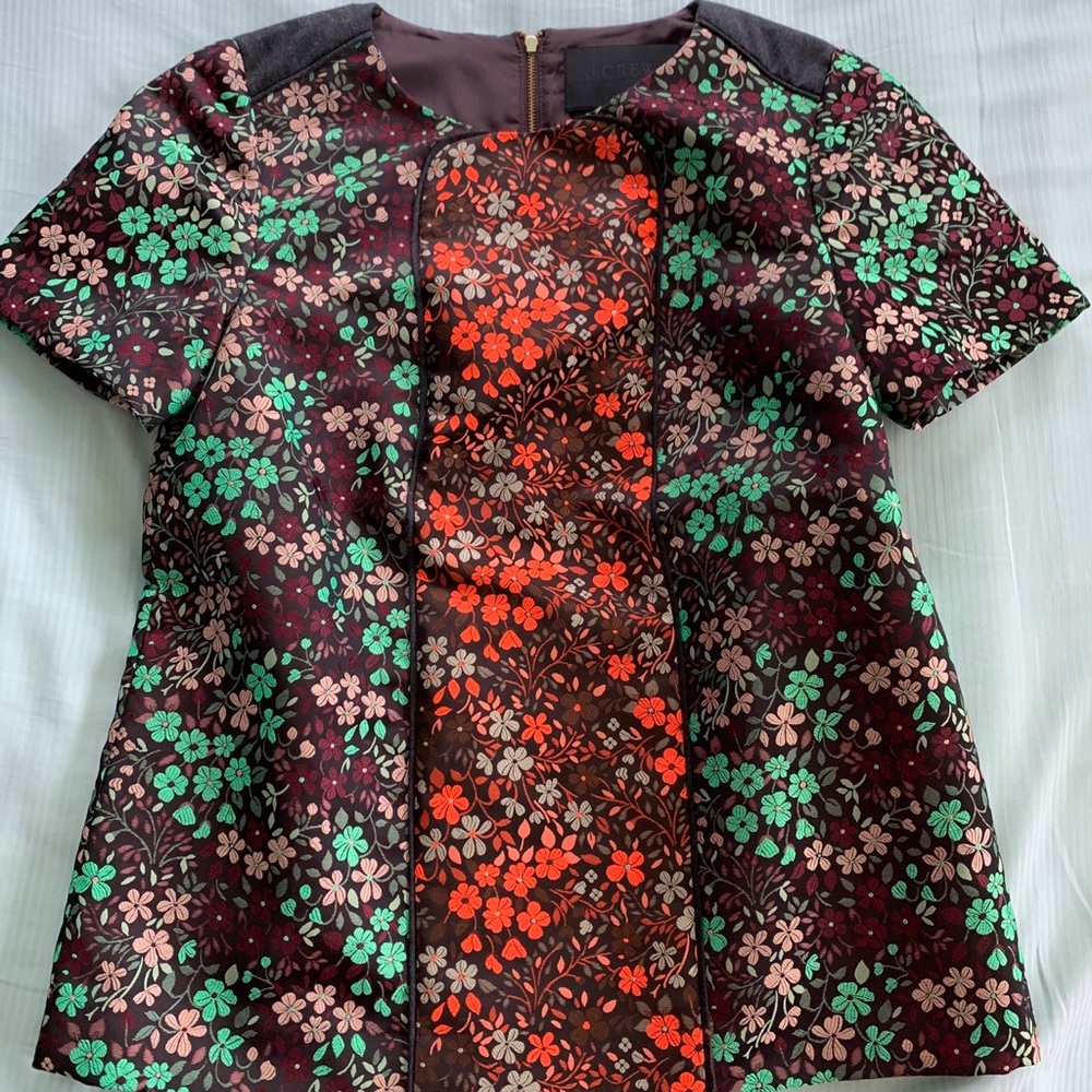 J Crew floral blouse top with zipper on back.